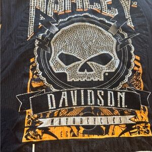Harley-Davidson Black Cardigan with Skull and Orange Accents